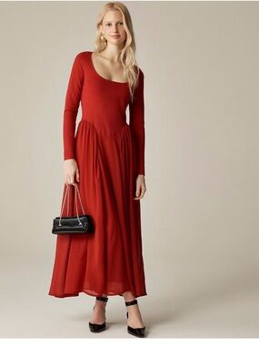 J. Crew Red Long Sleeve Scoop Neck Maxi Dress